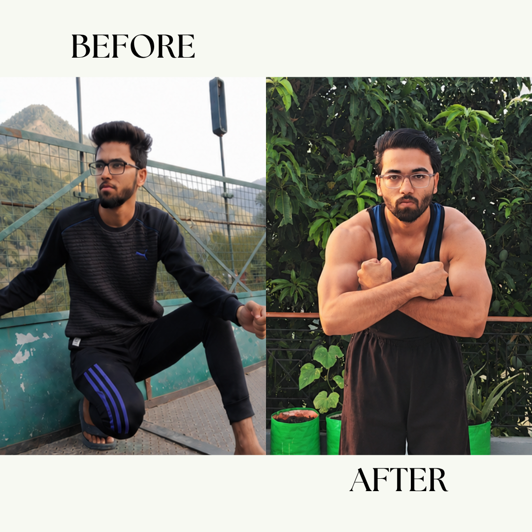 Neeraj before and after MeriDiet muscle gain nutrition plan – gained 11 kg in 5 months