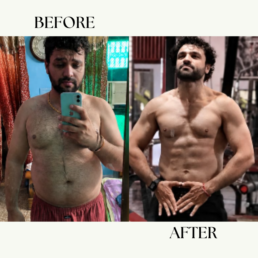 Gourav before and after MeriDiet weight loss transformation – lost 40 kg in 3 months